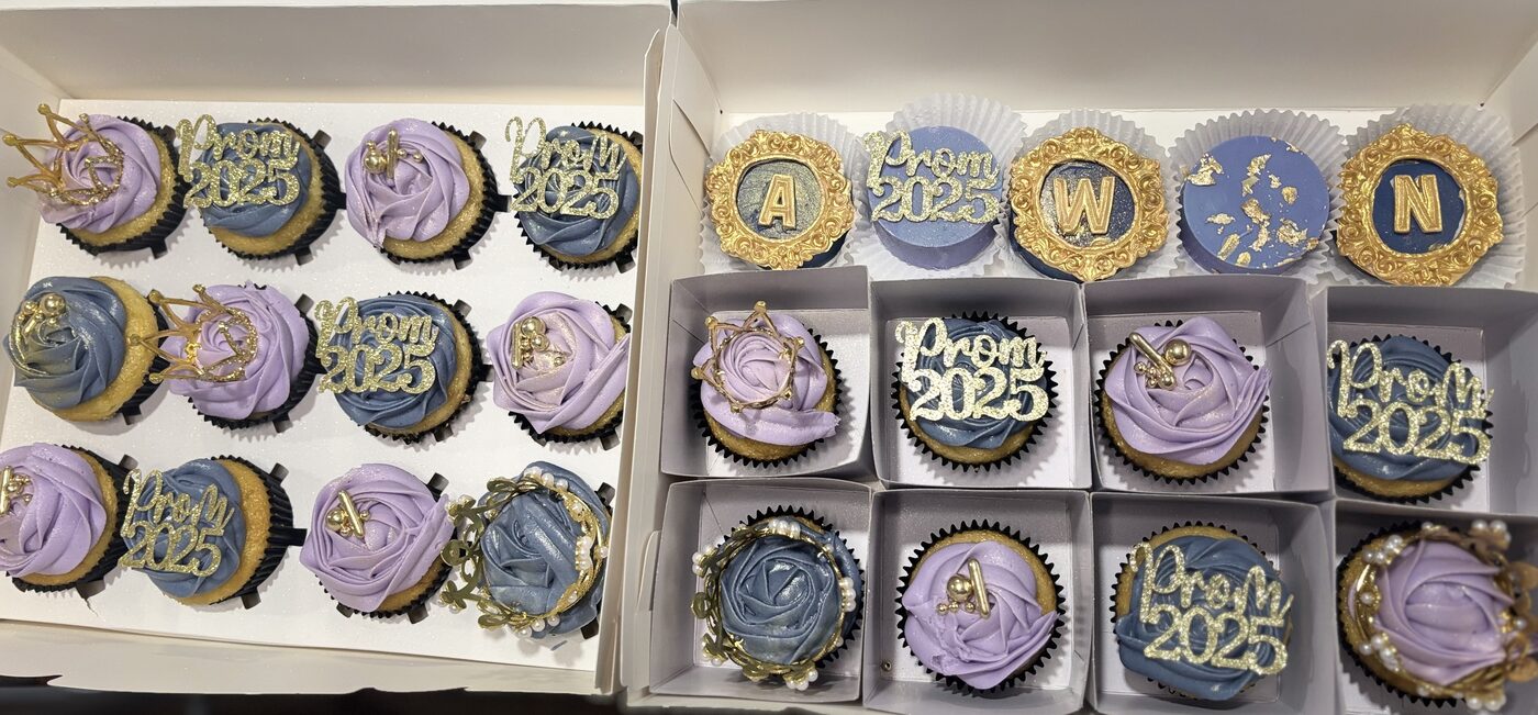 Elegant prom cupcakes with gold accents and crowns